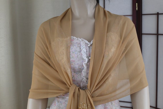 Vintage Bijoux Terner Tan Beaded Shawl/Wrap w Fringe