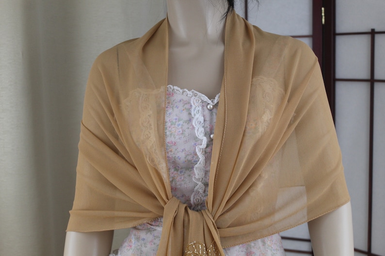 Vintage Bijoux Terner Tan Beaded Shawl/Wrap w Fringe image 1