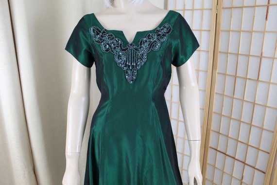 Vintage Green Taffeta Party Dress 1950's 60's Ton… - image 1