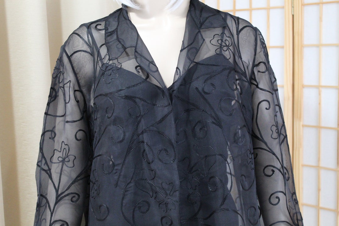 Vintage Sheer Black Evening/duster Coat Size M/L Etsy