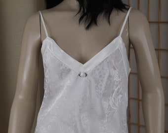 Vintage L.A. Intimates White Satin Brocade Slip/Nightie Size S/M