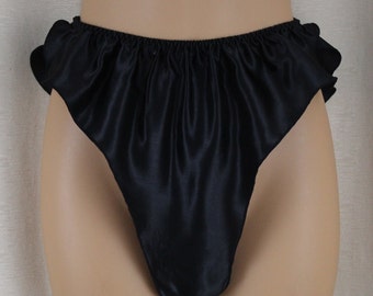 Vintage negro francés bragas/pantalones cortos para dormir líquido satén tamaño M 22-37" cintura