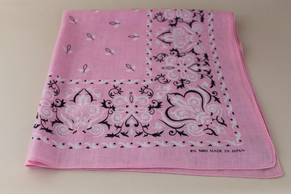 Vintage Pink Bandana Worn In Cotton Color Fast Ja… - image 1