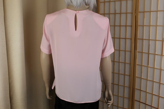 Vintage Pink Silky Blouse Size Medium 1980s - image 3