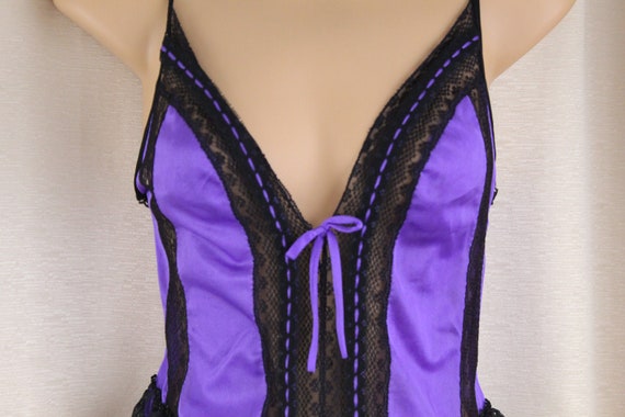 Vintage Purple/Black Nylon Teddie Size S/M 1970's - image 2