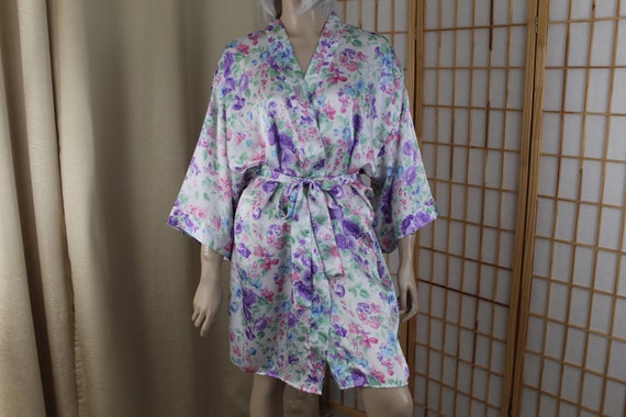 Vintage Body Drama Floral Satin Silky Robe Size M… - image 2