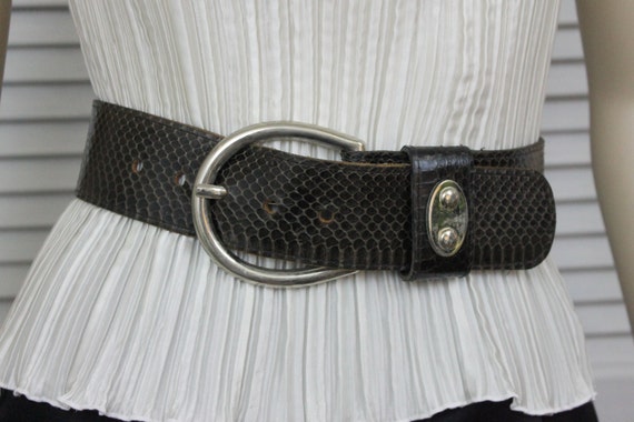 Vintage Brown Snakeskin Belt with Large Silver Tone Buckle | Etsy