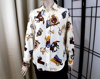 Koszulka Vintage Lauren Ralph Lauren Silk Horse Racing rozmiar S/M