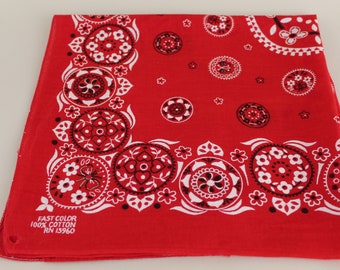 Vintage Rare Red Floral Bandana Fast Color Soft Cotton Well Worn In Kerchief