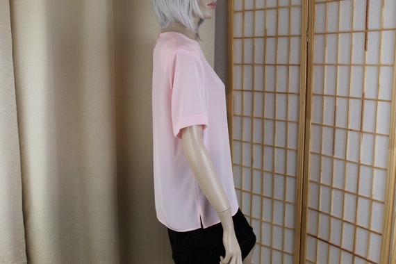 Vintage Pink Silky Blouse Size Medium 1980s - image 2