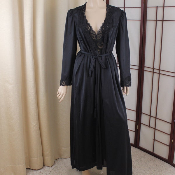 Vintage Olga Bodysilk Peignoir Set Size S/M Black Nightgown and Robe