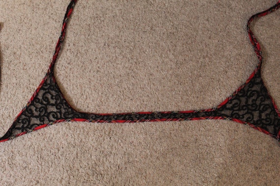 Vintage Strappy Wrap Around Red Tartan/Black Lace… - image 7