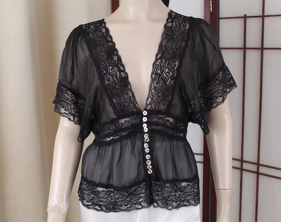 Vintage Black Sheer Evening Top Top Size Small - image 1
