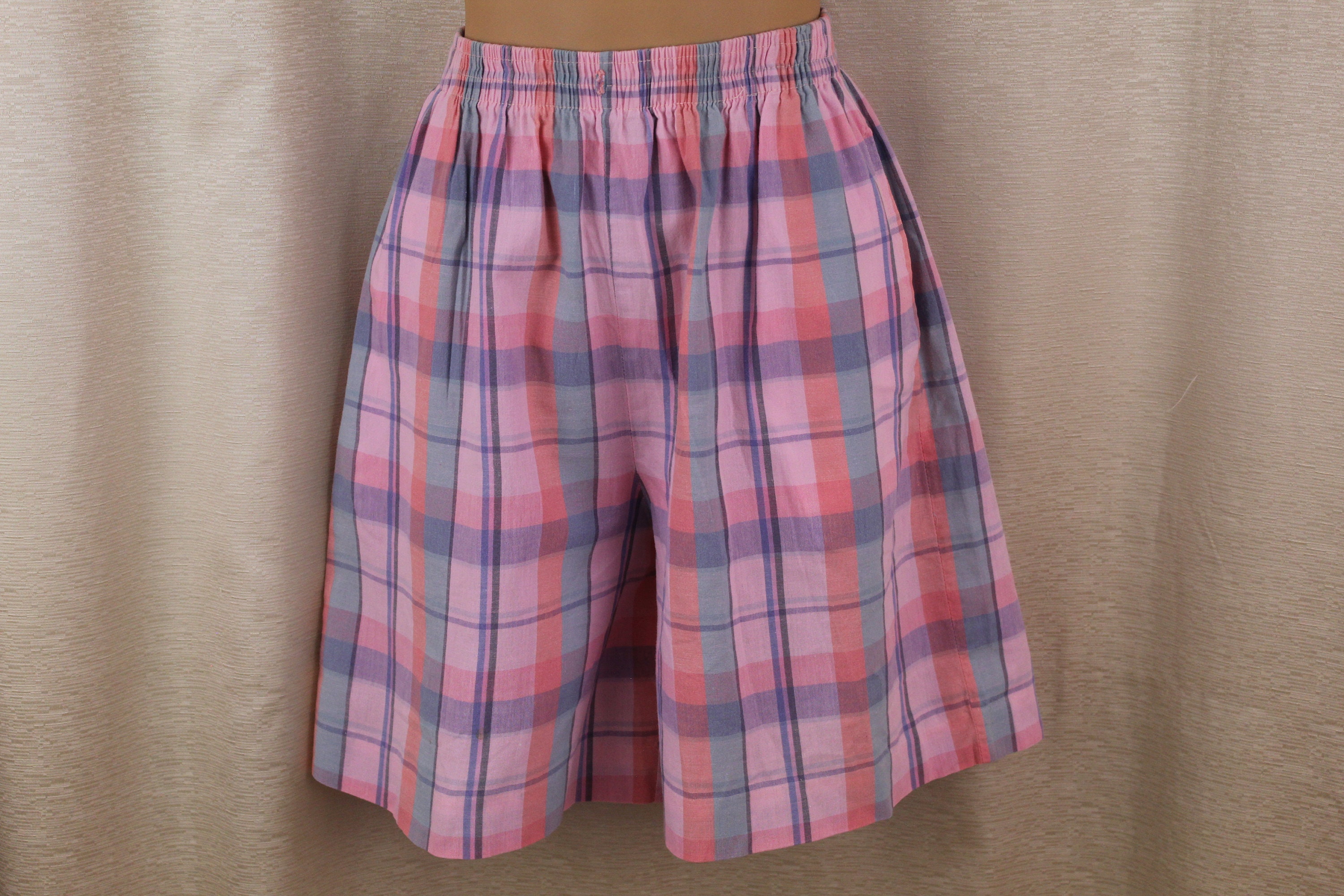Pink plaid bermuda shorts sales