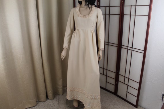 Vintage 1970's Victorian Style Prairie Dress Beig… - image 4