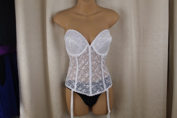 Vintage Carnival Long Line Bra/corset Size 40 C White 90's W Garters 