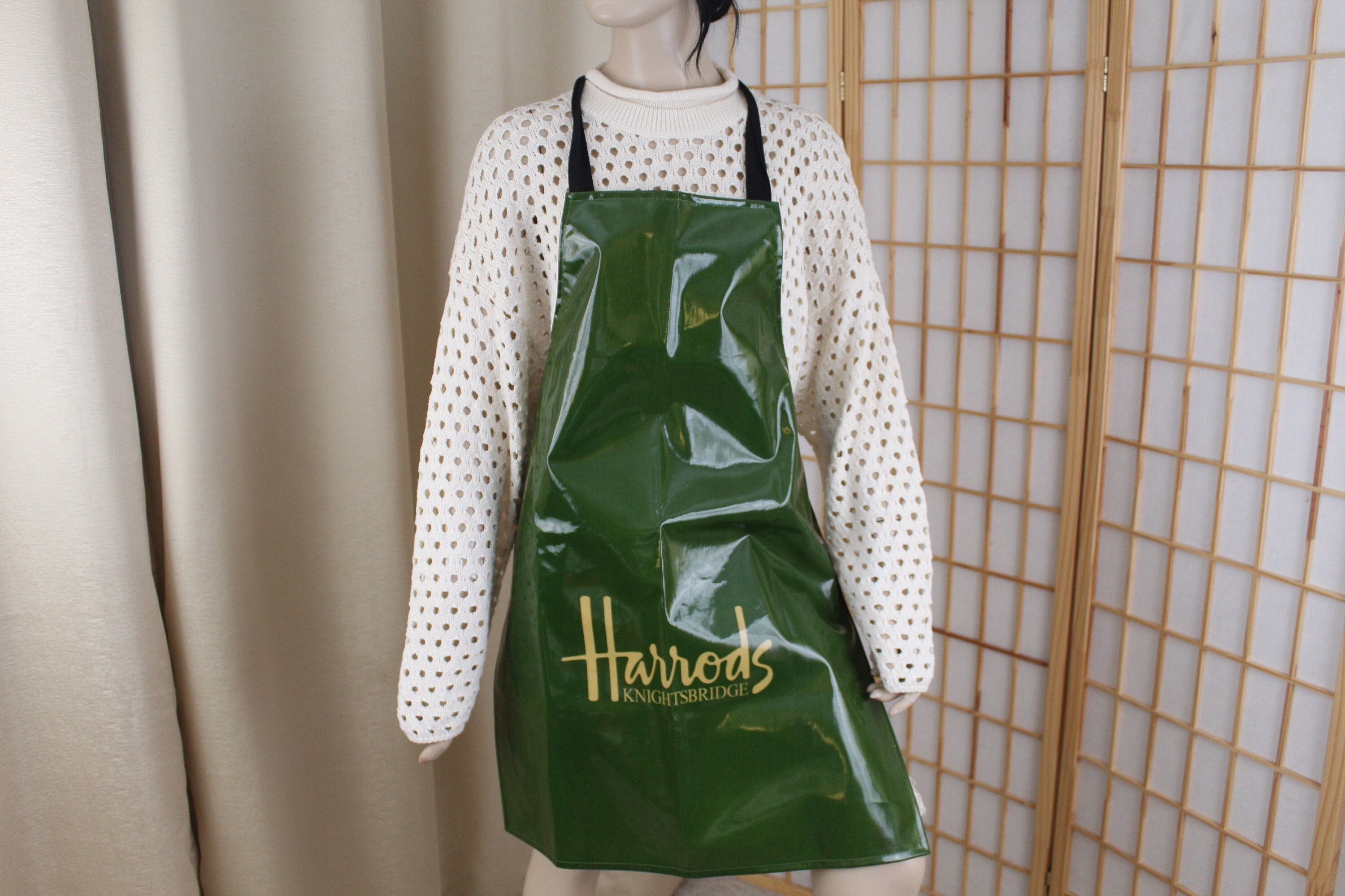 Vintage Harrods Knightsbridge Classic Apron Green/gold Cotton/pvc