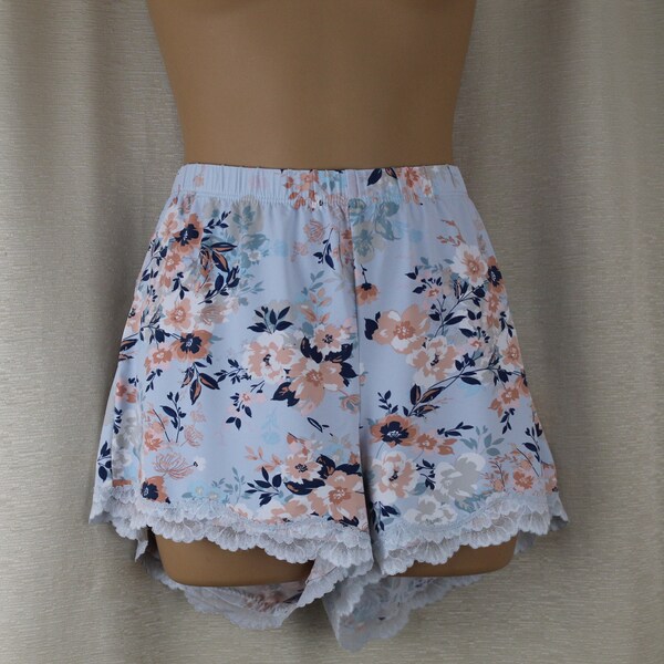 Vintage Silky French Knickers/Sleep Shorts Size M/L 32-41" Waist Blue/Pink