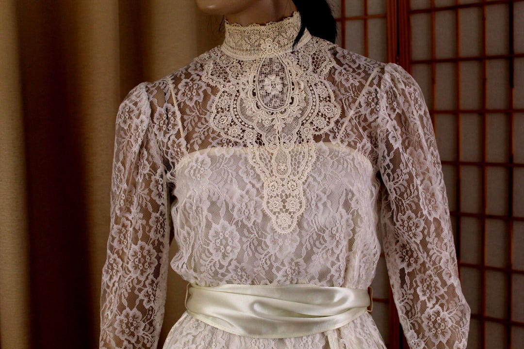 Vintage Gunne Sax by Jessica Mcclintock White Lace Wedding Dress Size ...