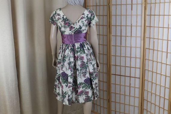 Vintage 1950s Floral Satin Taffeta Dress Size Sma… - image 3