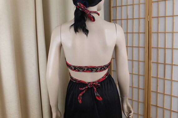 Vintage Strappy Wrap Around Red Tartan/Black Lace… - image 6