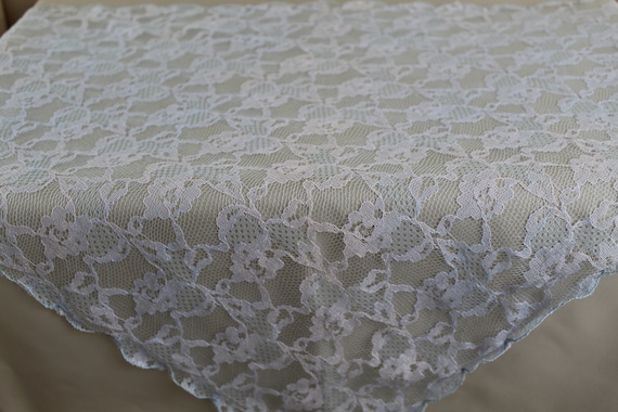 Vintage Pastel Blue Lace Chapel Veil/Mantilla Veil - image 4