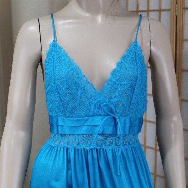 Vintage Gilead Long Blue Nightgown Nylon Size Small 1970's Empire Line