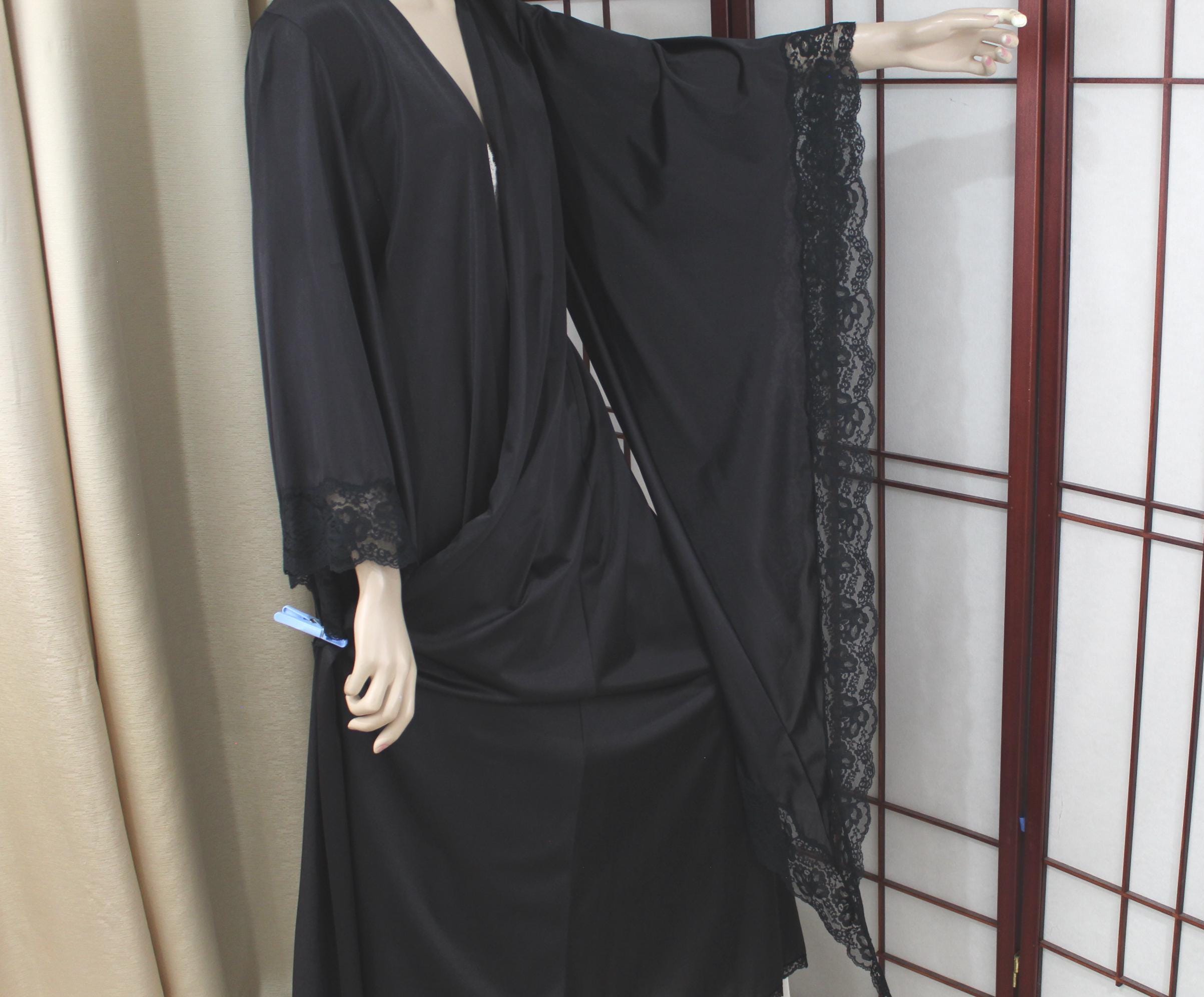 Vintage Designer Bob Mackie for Glydons Long Black Nylon Robe Bell  display picture 1