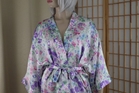 Vintage Body Drama Floral Satin Silky Robe Size M… - image 1