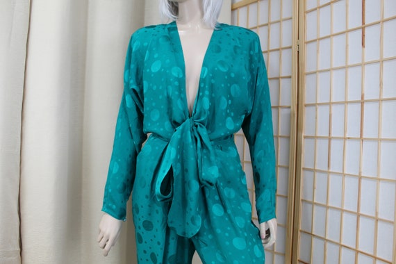 Vintage Green Silk Jumpsuit Size 4 Maggie London J