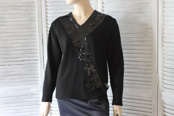 Vintage Womens Sweater Black Sequin  Designer  I.… - image 1
