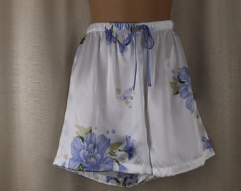 Vintage Satin French Knickers/Sleep Shorts Size M/L 26-37" Waist White/Blue