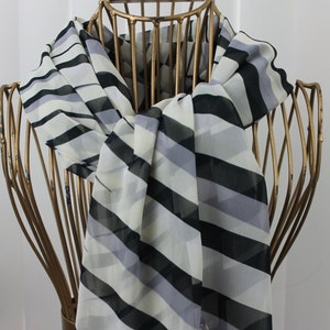 Vintage Scarf X Large Black, Grey and White Nylon Chiffon image 1