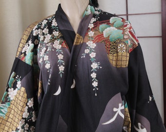 Vintage All Cotton Japanese Long Kimono Robe Size S/M/L Asian