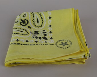 Vintage Yellow Bandana Soft Cotton Thrashed Worn Kerchief  USA