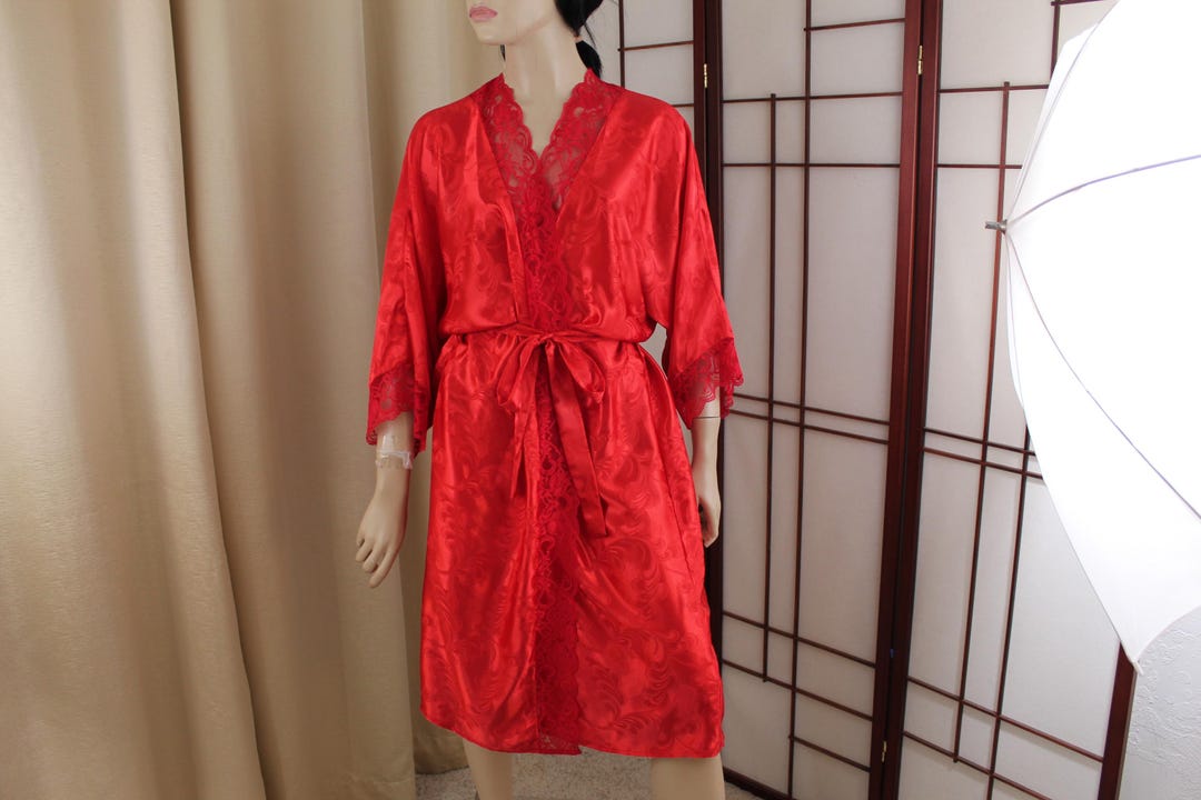 Vintage Red Satin Shiny Brocade Shirley of Hollywood Robe Size S/M/L - Etsy