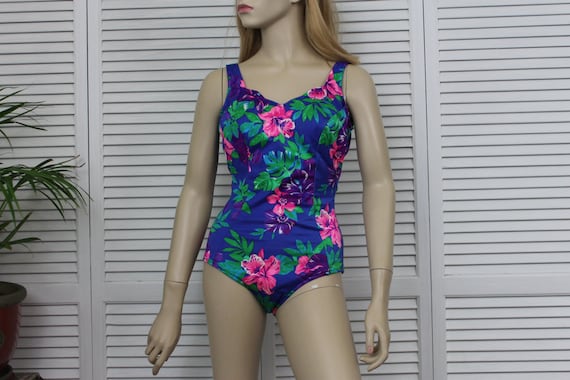 Vintage Floral One Piece Bathing Suit Maxine Of H… - image 1