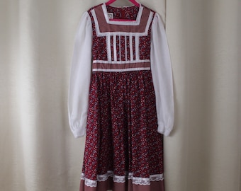 Vintage Gunne Sax by Jessica Girls Dress Burgundy/White Size 8