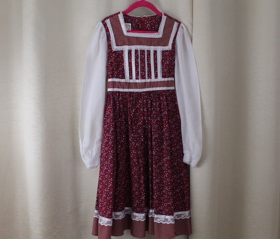 Vintage Gunne Sax by Jessica Girls Dress Burgundy/White Size 8