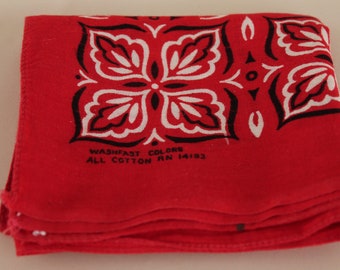 Vintage Red Bandana Washfast 100% Cotton Soft Worn in 1960's