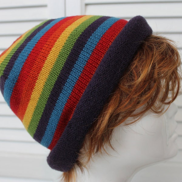 Vintage wollige Cap Hat Rainbow Boho Hippie Rastafari