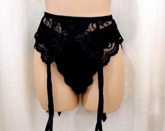 Vintage Victoria's Secret zwei Stück Strumpfhalter Gürtel/Panty Set schwarz Größe S 20-28 "Taille
