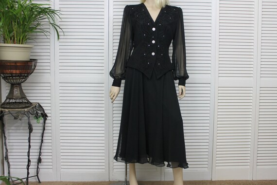 Vintage Two Piece Black Chiffon Evening Skirt and