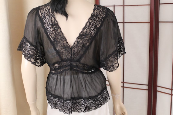 Vintage Black Sheer Evening Top Top Size Small - image 3