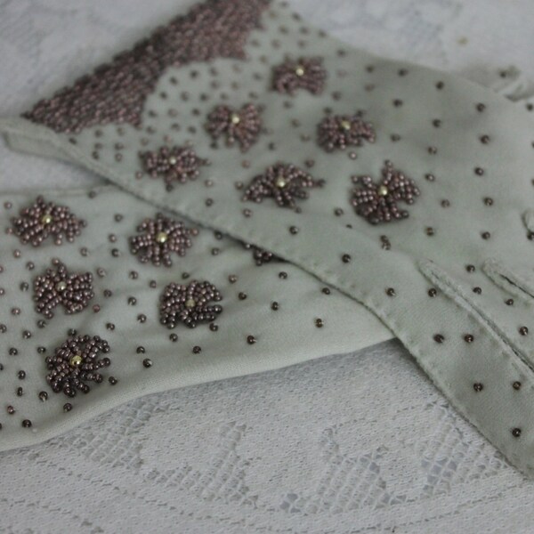 RESERVED Vintage Off White Beaded Gloves 1960s
