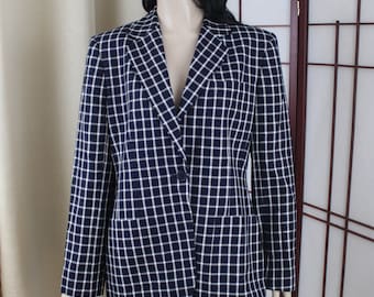 Chaqueta blazer vintage de cuadros blancos y negros de Lauren Ralph Lauren, talla 8