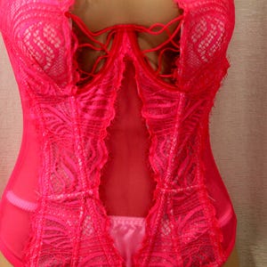 Vintage Victoria's Secret Pink / Pfirsichfarben, langer Linien-BH/Basque Sheer Size 34 C Bild 4