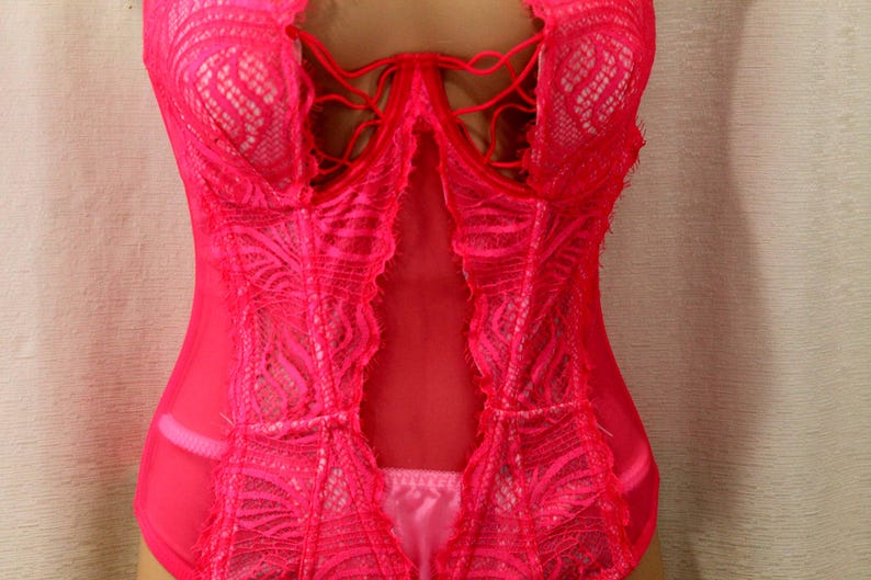 Vintage Victoria's Secret Pink / Pfirsichfarben, langer Linien-BH/Basque Sheer Size 34 C Bild 4