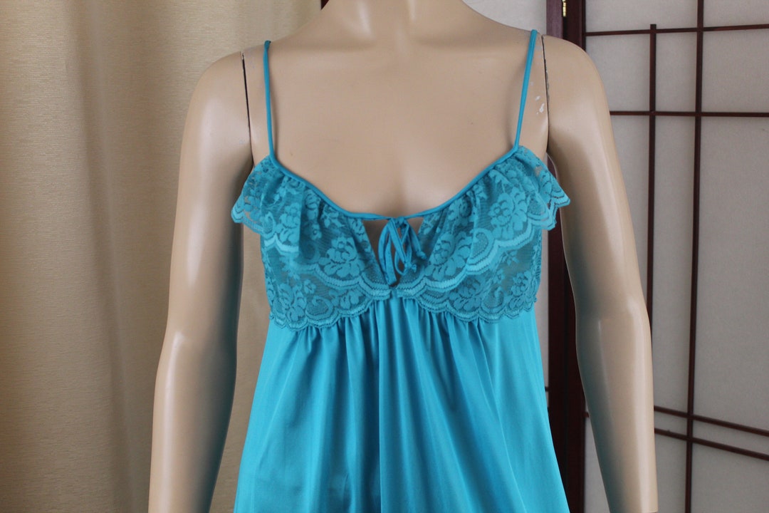 Vintage Maidenform Long Turquoise Blue Nightgown Size Small Etsy UK