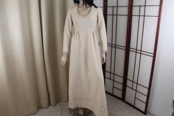 Vintage 1970's Victorian Style Prairie Dress Beig… - image 1